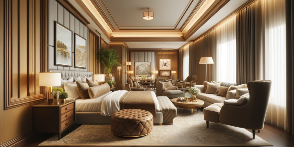 DALL·E 2024-04-08 13.42.07 - Create a highly realistic image depicting the luxurious and comfortable interior of a hotel suite, focusing on detailed and high-quality design elemen